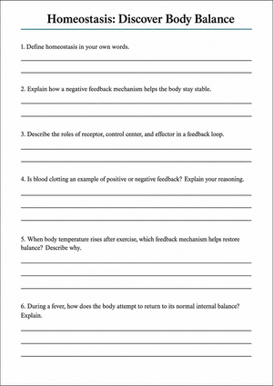 Grade 9 Homeostasis — Printable No-Prep Worksheet