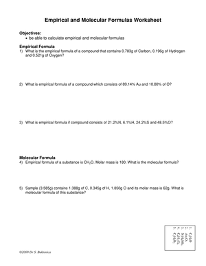 Empirical and Molecular Formula Worksheet