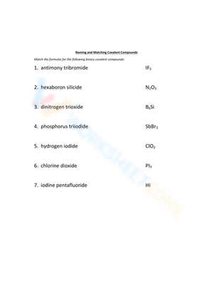 Naming Covalent Compounds: A Worksheet