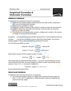 Worksheet: Empirical and Molecular Formula