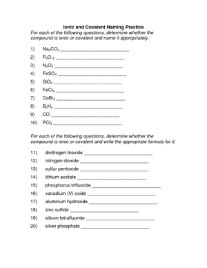 Covalent Compound List: Chemistry Resource