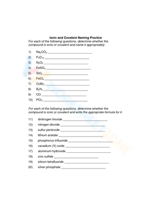 Covalent Compound List: Chemistry Resource