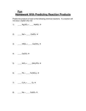 Predict Chemical Reaction Products Worksheet