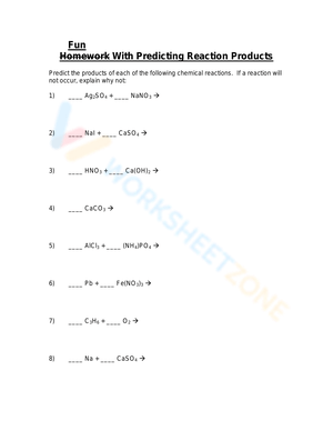 Predict Chemical Reaction Products Worksheet