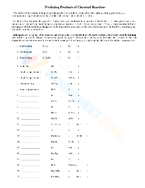 Free Predicting Products of Chemical Reactions Worksheets Free Predicting Products of Chemical Reactions Worksheets