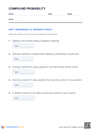 Essential Compound Probability Worksheet | Grade 7-9 Math
