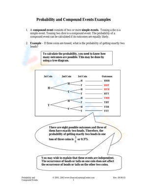 Probability and Compound Events Examples Worksheet