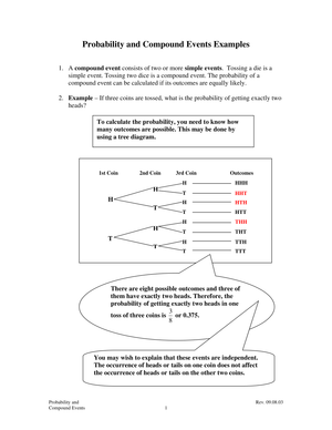 Probability and Compound Events Examples Worksheet