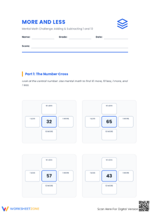 Worksheet for Practicing 10 More and 10 Less