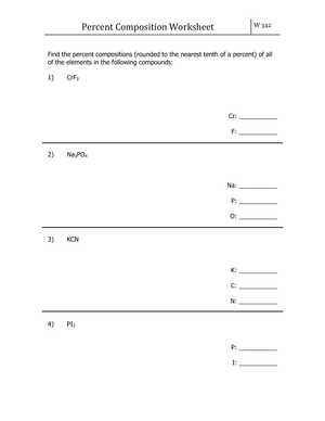 Advanced Percent Composition Chemistry Worksheet