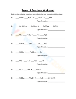 Explore Types of Reactions with This Worksheet