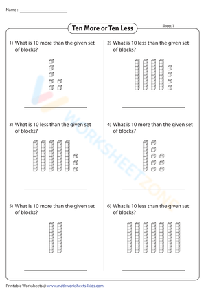 Master Ten More or Ten Less with this Worksheet