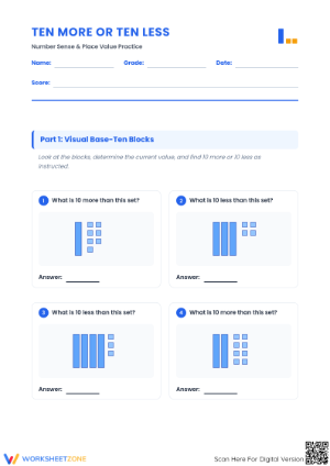 Master Ten More or Ten Less with this Worksheet