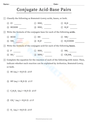 Practice With Acid and Base Pair Chemistry