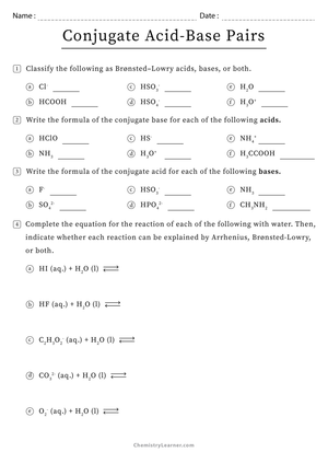 Practice With Acid and Base Pair Chemistry