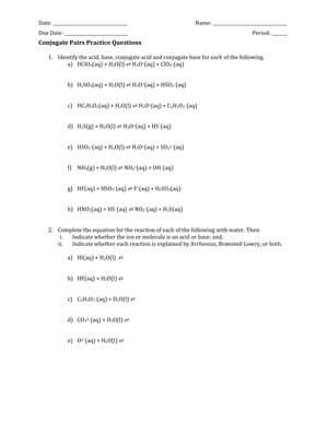 Practice Identifying Conjugate Acid-Base Pairs