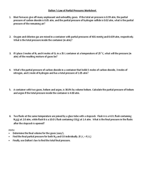 Dalton's Law Practice Problems