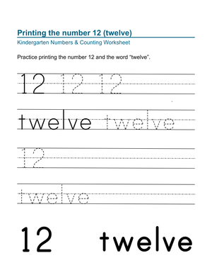 Printing the Number 12 Worksheet for Kids