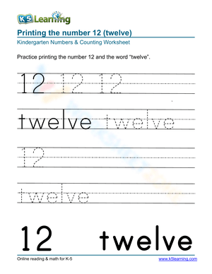 Printing the Number 12 Worksheet for Kids