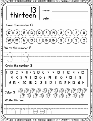Writing Number 13: Handwriting Practice