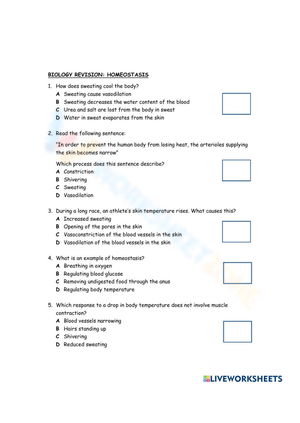 Introduction to Homeostasis Worksheet