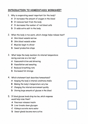 Essential Homeostasis Worksheet | Grade 9-12 Biology
