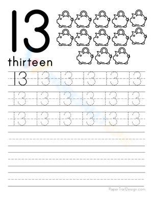 Tracing Number 13: Handwriting Worksheet