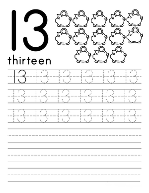 Tracing Number 13: Handwriting Worksheet