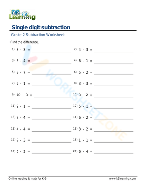 Single digit subtraction