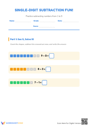 Essential Single Digit Subtraction Worksheet | Grade 2-3
