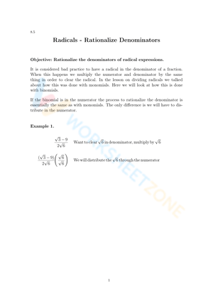 Updated Rational Denominator Practice Sheet