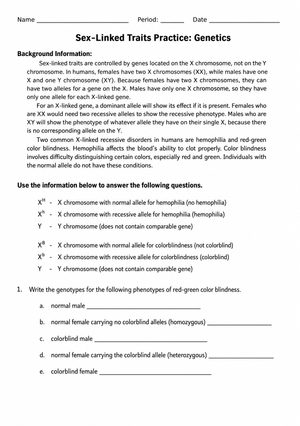 Sex-Linked Traits Practice Worksheet | Essential Biology