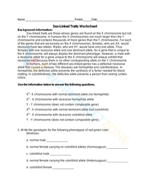 Sex-Linked Traits Practice: Genetics
