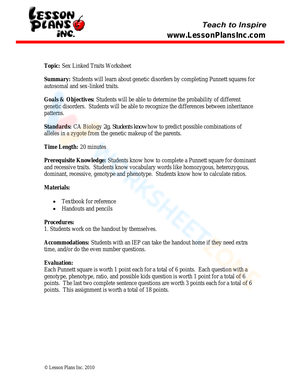 Sex-Linked Traits Worksheet 
