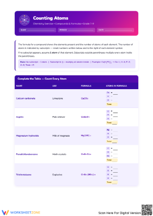Counting Atoms Exercise for Chemistry Students