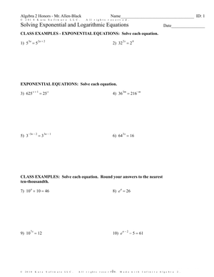 Solving Exponential and Logarithmic Equations