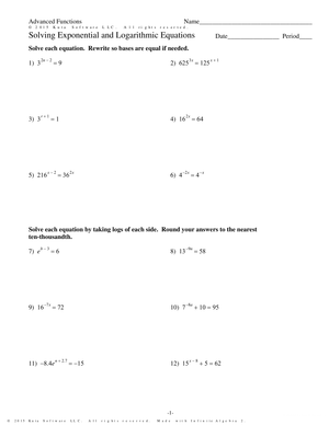 Worksheet on Solving Exponential Equations