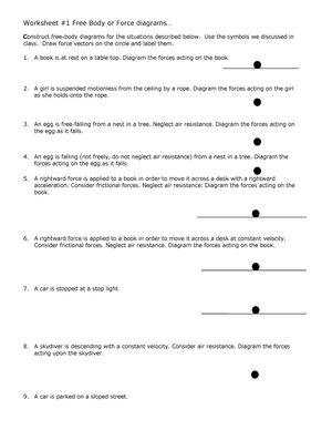Creating Free Body or Force Diagrams Worksheet