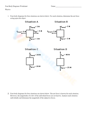 Applied Physics: Free Body Diagram Worksheet