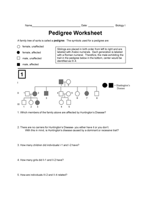 Pedigree Analysis Worksheet | Essential Biology Practice