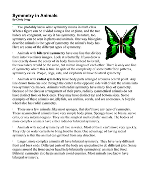 Symmetry in Animals Worksheet | Grade 8-12 Essential