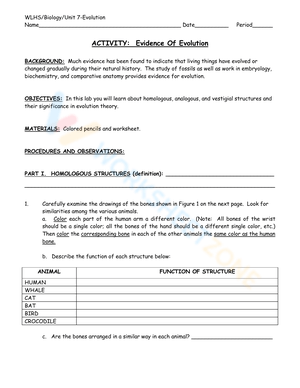 Activity on Evidence of Evolution
