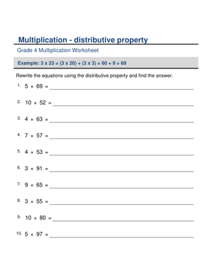 Multiplication with Distributive Property Worksheet