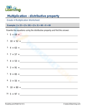 Multiplication with Distributive Property Worksheet