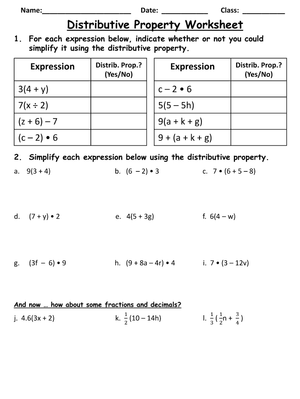 Algebraic Skills: Distributive Property Worksheet