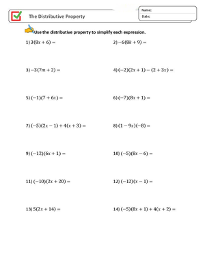 Algebra Practice: Distributive Property Worksheet