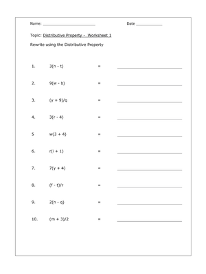 Practice Problems: Distributive Property Worksheet