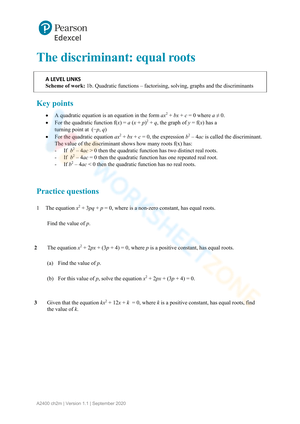 Exploring Equal Roots Using The Discriminant