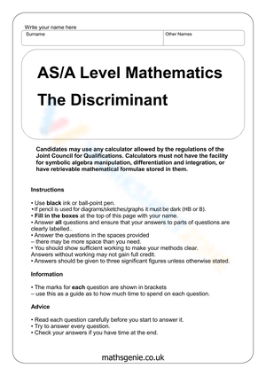 Using The Discriminant: Quadratic Equations