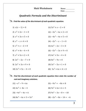Quadratic Formula and The Discriminant: Practice